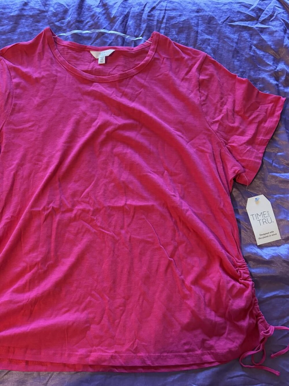 Time and Tru Pink Workout Top Side Tie Scrunch NWT Athletic Shirt